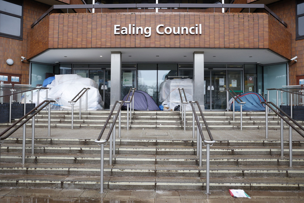 Ealing Council has cleared the tents outside of its building entrance after months (credit: Facundo Arrizabalaga/MyLondon). 