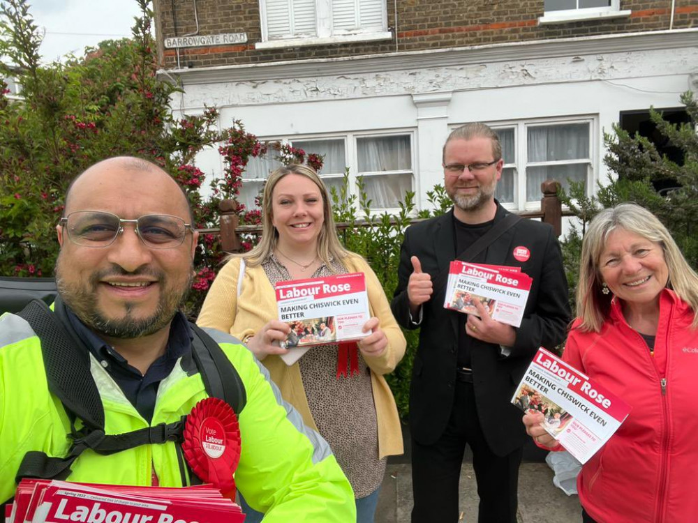 Emma Yates (second from left) is the Labour Party's candidate for Brentford West ward (credit: @EmmaJaneYates02/X).