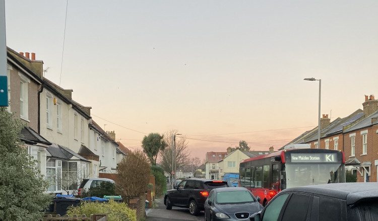 A car mounting the pavement on Thornhill Road on January 18, 2022 (Photo: Alex Oake)