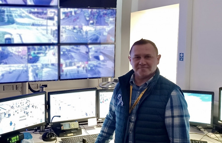 Councillor Michael Wyatt in the CCTV operations room. Photo: North West Leicestershire District Council