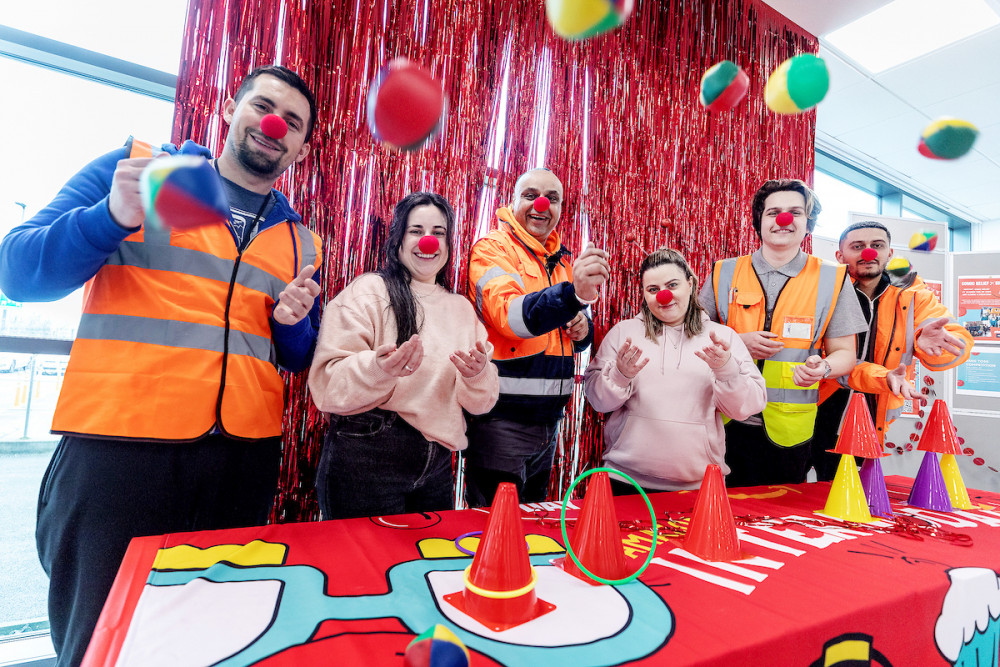 Amazon Coalville employees raised money for Red Nose Day. Photos: Amazon Coalville