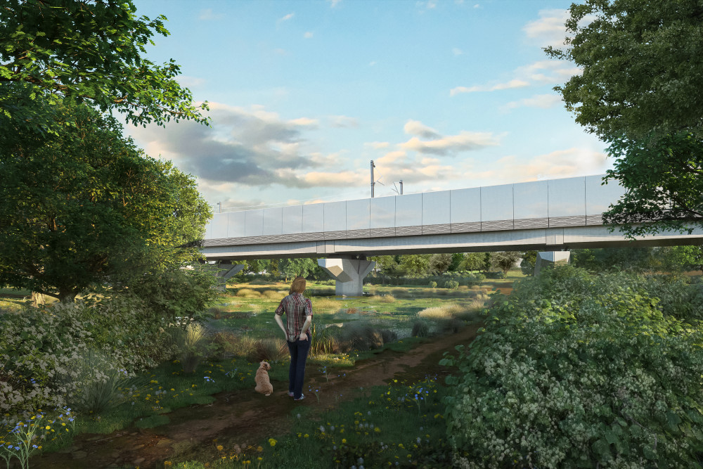 An artist's impression of how the new viaduct will look (image via HS2)