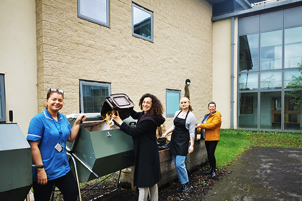 Staff from Frome Medical Practice, the RUH and the In Touch CIC Cafe, who are all based at Frome Medical Centre and use the compost creation station, image Frome Medical Practice