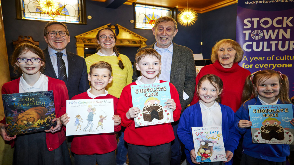 Michael Rosen appeared at Stockport Children's Poetry Festival to judge a shortlist of poems, and to inspire talented young poets across the borough (Image - Stockport Council)