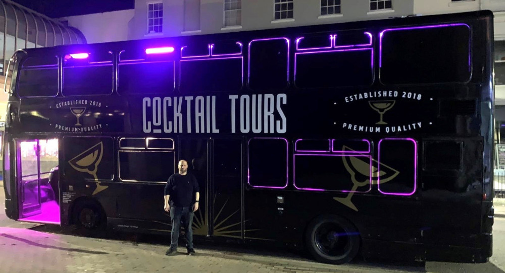 Steve Bazell with the Cocktails Tours Bus (image supplied)