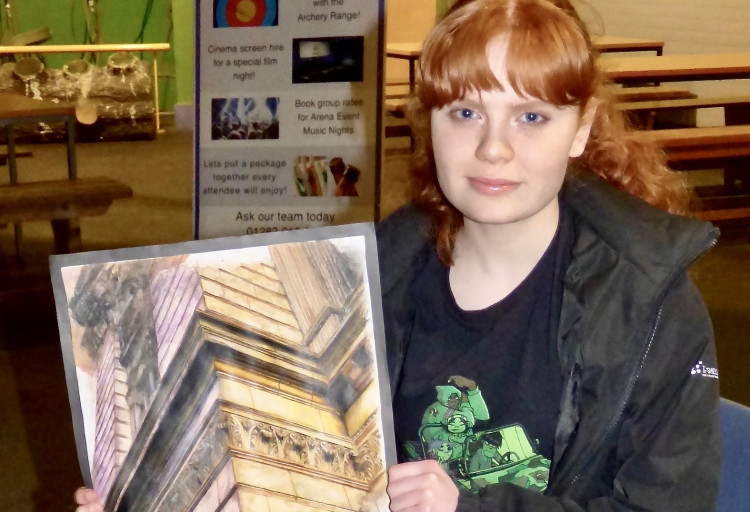 Ashby School student Libby collected the prize for her painting entitled ‘Regarding Buildings – Fragments’. Photos by Rotarian David Smith