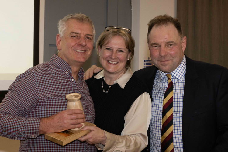 Roger Longman with Nicola Philp from Harvey & Brockless and Julius Longman, Chairman of the British Cheese Awards.