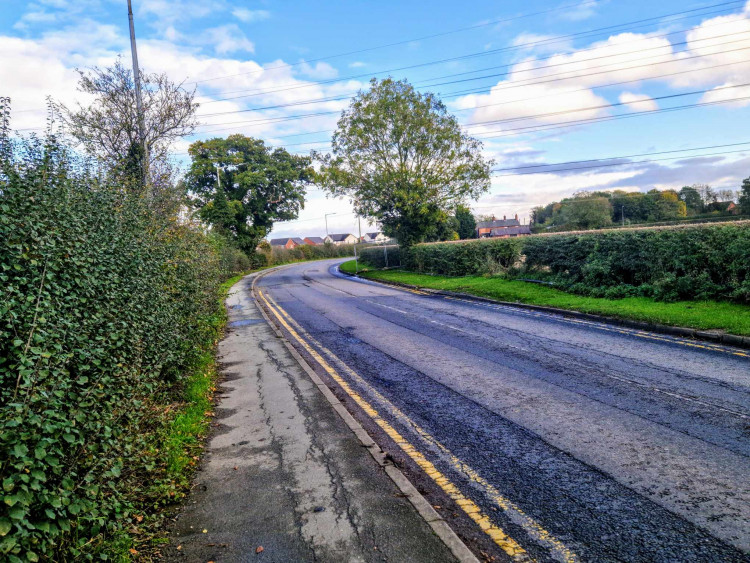 The eastern side of Smithy Lane has been closed from Leighton Hospital's entrance to Bradfield Road Roundabout since Monday 4 March (Ryan Parker).