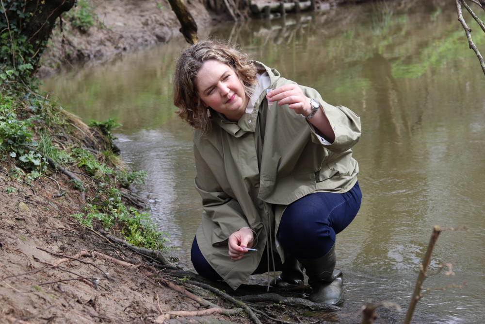 Anna Sabine testing the water in Frome, image Lib Dem handout