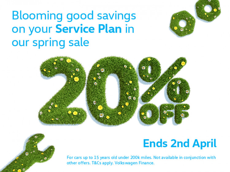 Get 20 per cent off your Crewe Volkswagen service plan before Tuesday 2 April (Nub News).