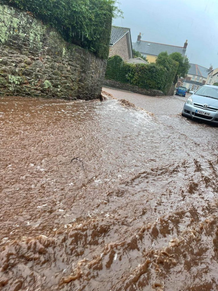 Flooding on Combeland Road in Minehead. CREDIT: Somerset Council.