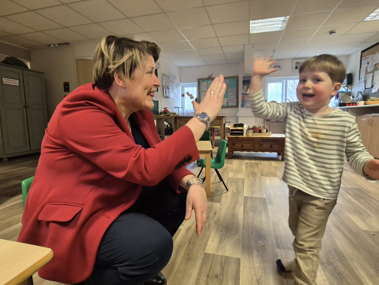 High fees not high fives, writes the Frome MP Sarah Dyke MP at Acorn Day Nursery, image Lib Dem Office