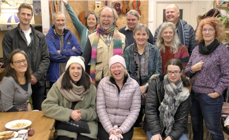 is from left to right and back to front Trustee Will Gunby, Volunteer Mike Bell, Jess, Volunteer Peter Burns, Volunteer Michael Scudamore, Trustee Andy Jones, Staff Heidi Joyce, Staff Clare Krige, Trustee Anne Hills, Volunteer Louise Suter, Customer Bridget Morris