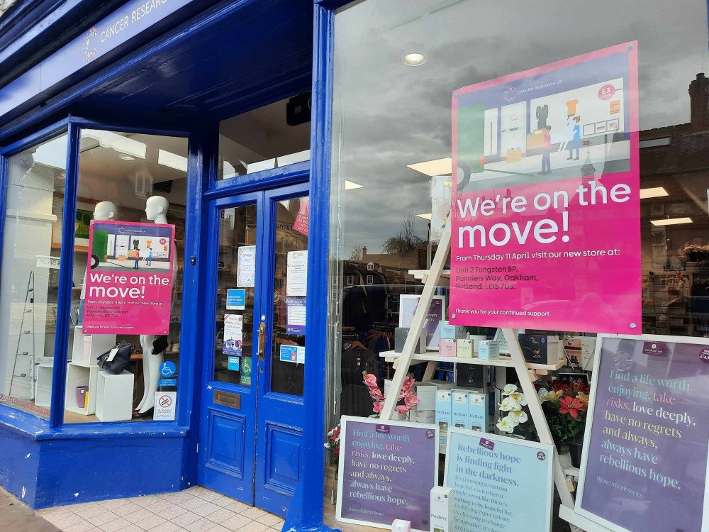 Oakham's Cancer Research UK shop is heading to Tungsten Retail Park soon... Image credit: Nub News. 