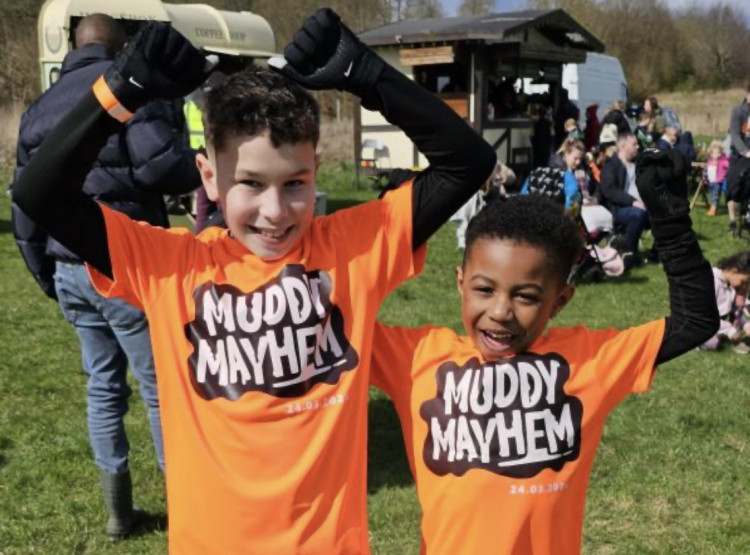 Letchworth: Muddy Mayhem raises £31k for Garden House Hospice Care. PICTURE: Cousins Mayson and Jaziel raised £2,500 in memory of their great auntie Diane. CREDIT: Garden House Hospice 