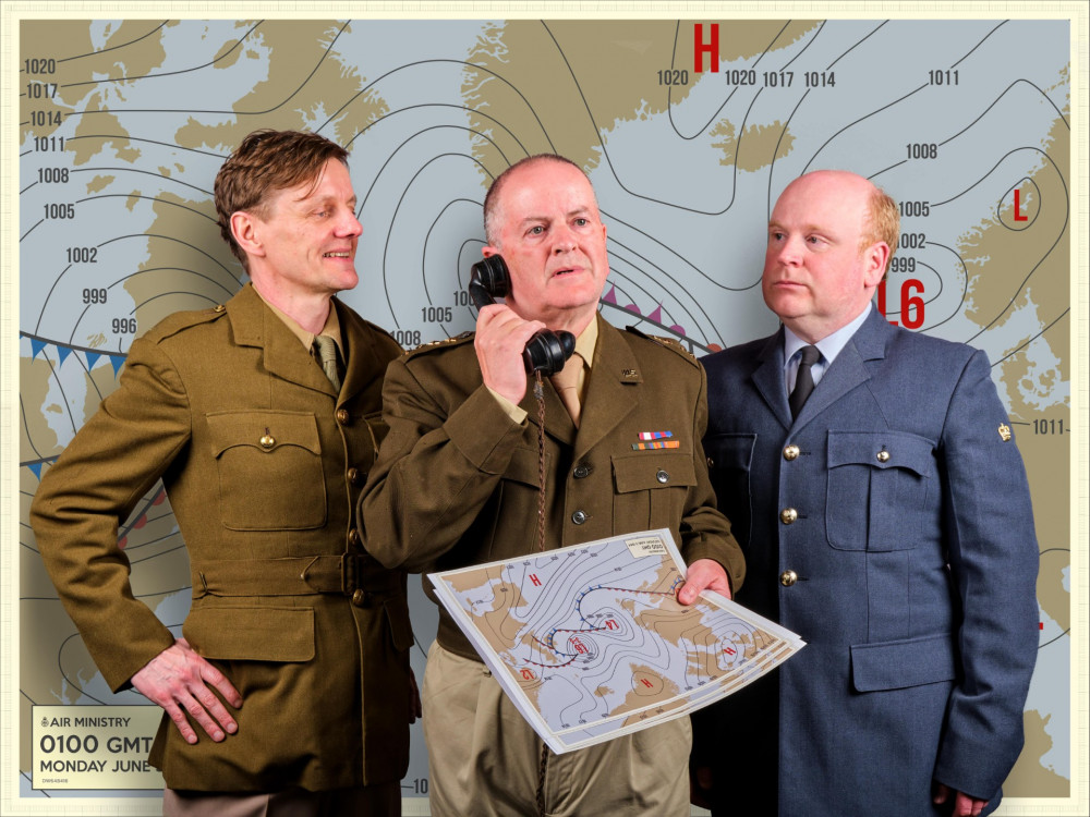 From left - Dave Crossfield as Colonel Irving P. Krick, Phil Reynolds as General Einshower, David T Mears as Dr James Stagg (image by Robert Warner)