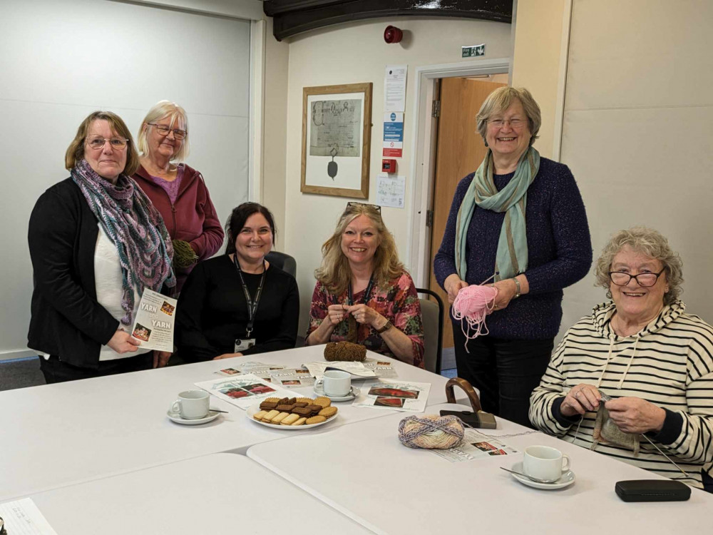 Ceri Lloyd (centre right) with Sandbach Town Council's Jenny Pickles and other crafters at today's meeting. (Photo: Nub News)   