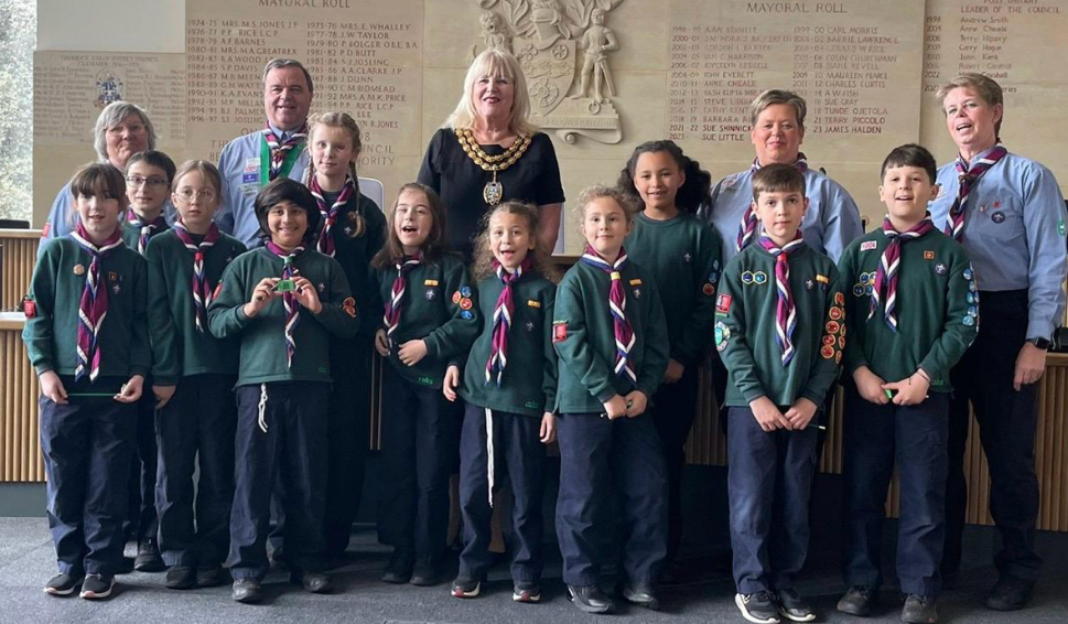 Cub scouts with Mayor Cllr Sue Little.