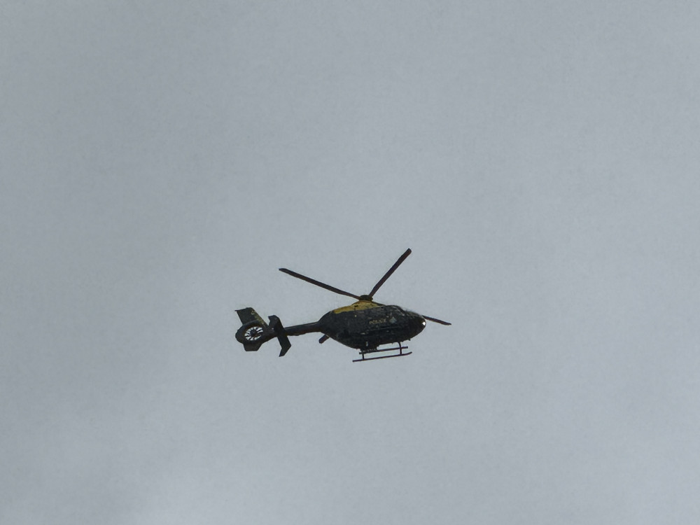 Here's the reason a Police helicopter (pictured) flew over Hitchin and surrounding areas for several hours on Thursday evening. CREDIT: Hitchin Nub News 