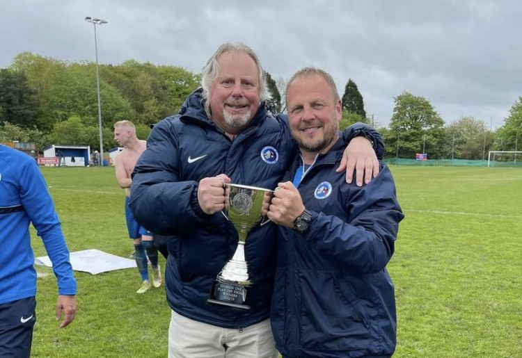 David Morris (left) with first team manager Andy Gray. Photos: Ashby Ivanhoe FC