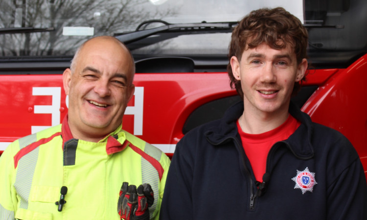 Tom Ladds and Jack Drogan, outside Bollington Fire Station. (Image - Macclesfield Nub News)