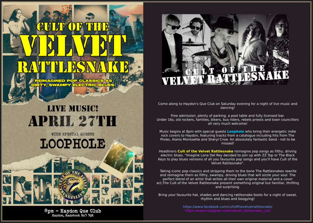 LIVE MUSIC! Cult of the Velvet Rattlesnake (Dirty electric blues takes on pop classics)