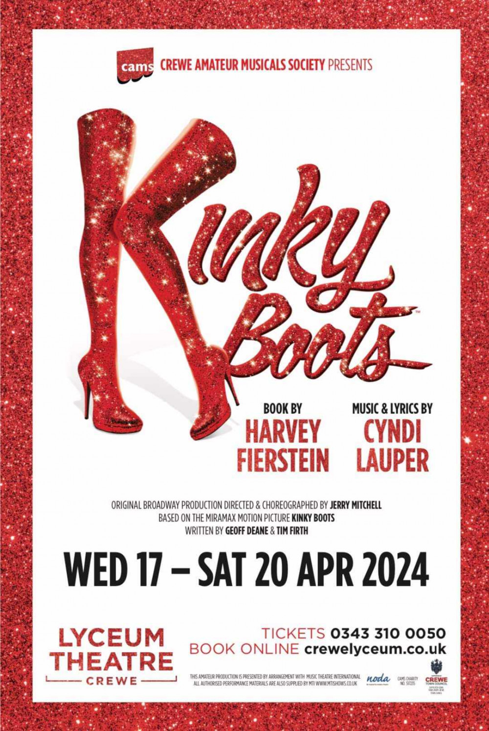 Crewe Amateur Musicals Society presents Kinky Boots live at Crewe Lyceum Theatre from Wednesday 17 April to Saturday 20 April.