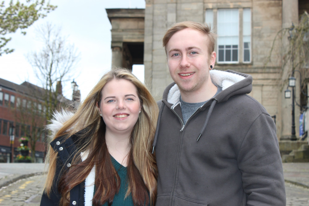 Gemma and Dan, pictured in front of Macclesfield Town Hall. (Image - Macclesfield Nub News) 
