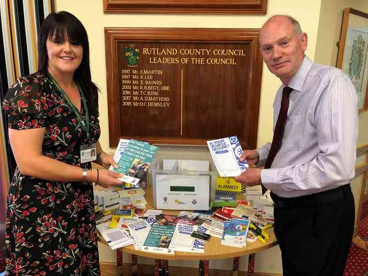 Cllr Alan Walters and Rutland County Council Community Safety Officer Julia Thomas with one of the new Safer Villages boxes