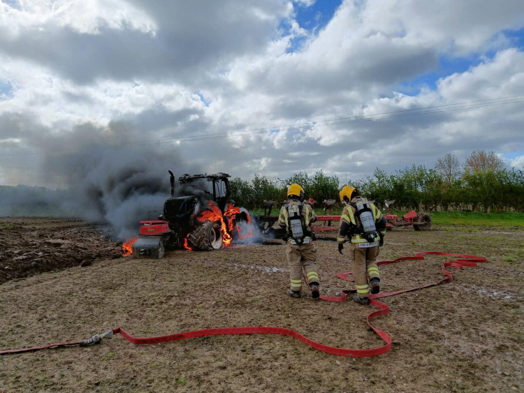 The tractor was well alight (image via Kenilworth Fire Station)