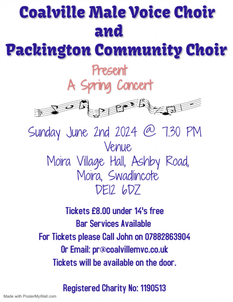 Spring Concert with the Coalville Male Voice Choir and the Packington Community Choir at Moira Village Hall