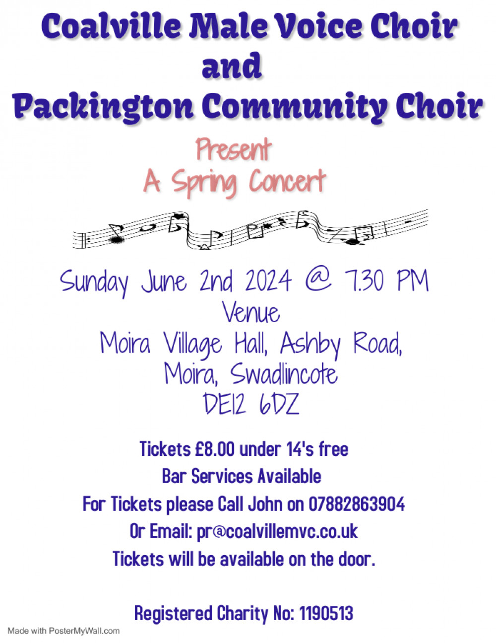 Spring Concert with the Coalville Male Voice Choir and the Packington Community Choir at Moira Village Hall near Ashby de la Zouch