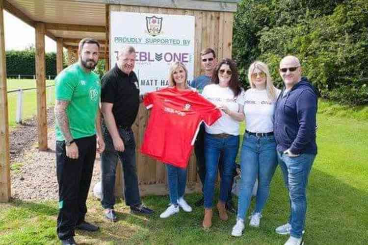 Cottesmore AFC Chairman Steve Duffy, Development Team Manager Gav Waddington, and 111 trustees presenting the kit.