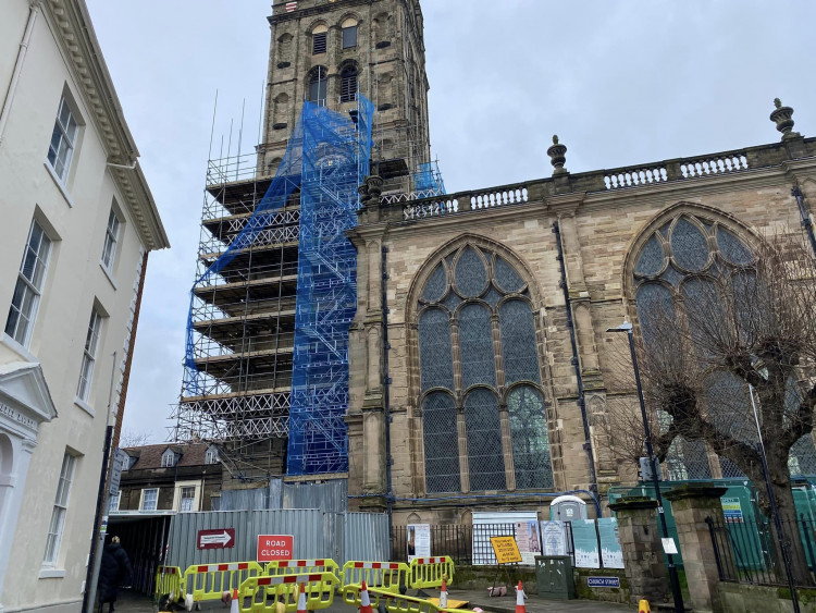 Road closures around St Mary's Church started at the end of January (image by James Smith)