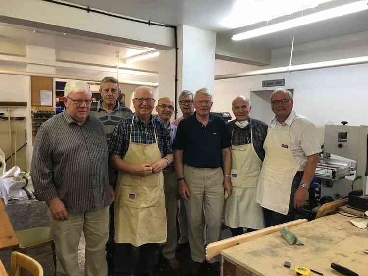 Men in Sheds (l-r) John Whittington, Mike Ayre, Dennis Topley, John Tickle, Eric Blackman, Chris Smith, Ian Allan and Alf Dewis