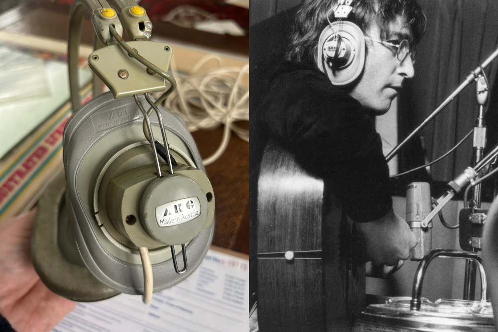 The vintage headphones from The Beatles' Apple studios in London were a favourite of John Lennon (Photo, left to right: Hansons Richmond/Apple Corps Ltd. via Hansons Richmond)