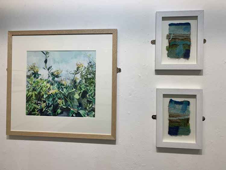 'Honeysuckle' by Sophie Parr and 'Reflections on the Water' and 'Surface of the Water' by Sue Marsden