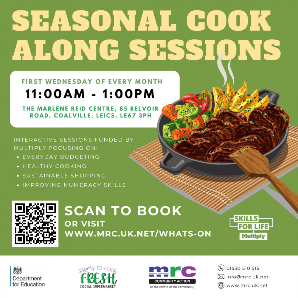 FREE Seasonal Cook Along Sessions at The Marlene Reid Centre, 85 Belvoir Road, Coalville