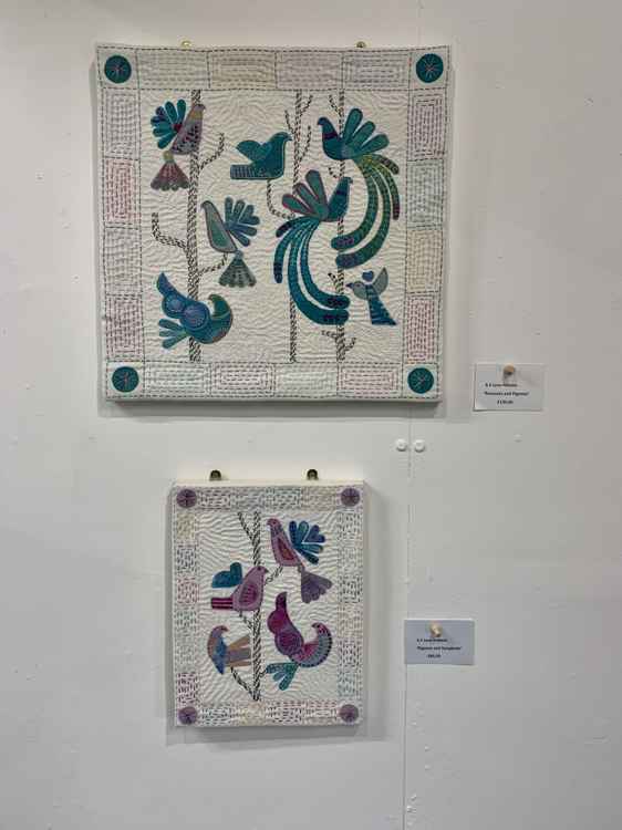 'Peacocks and Pigeons' and 'Pigeons and Songbirds' by Jane Holmes.