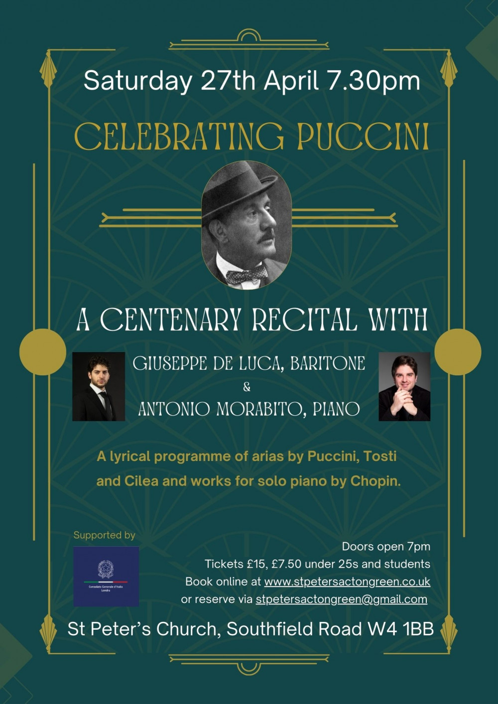 A centenary recital in homage to Giacomo Puccini (credit: St Peter's Church Acton Green).