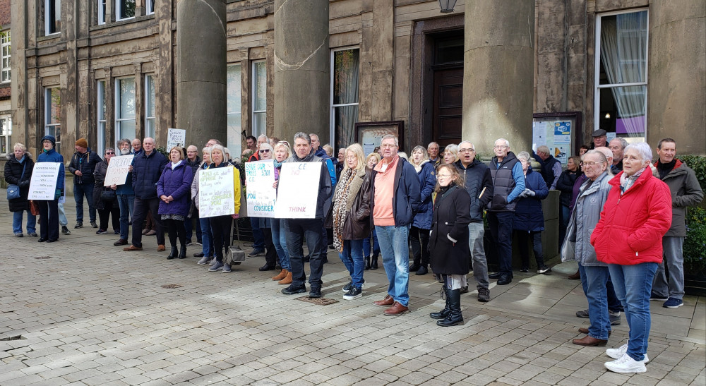 Friends of Poynton Pool outside the meeting. (Photo: LDRS)