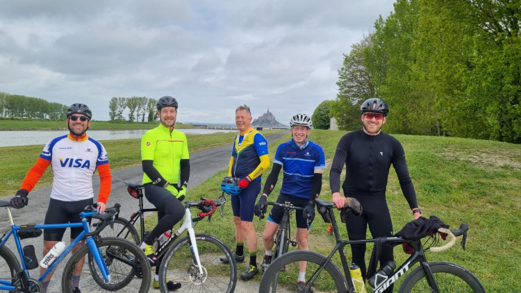 Update~: Nick Senechal is a member of the Hitchin Nomads cycling club and is relishing the 400k challenge. PICTURE: Nick and pals en route to Paris this week.