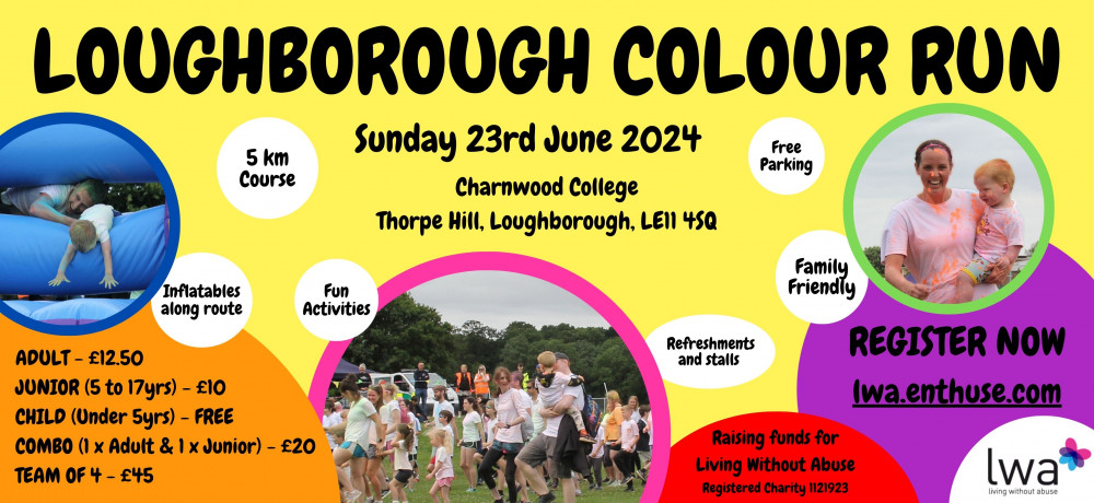 LWA Loughborough Colour Run at Charnwood College, Thorpe Hill, Loughborough, near Coalville