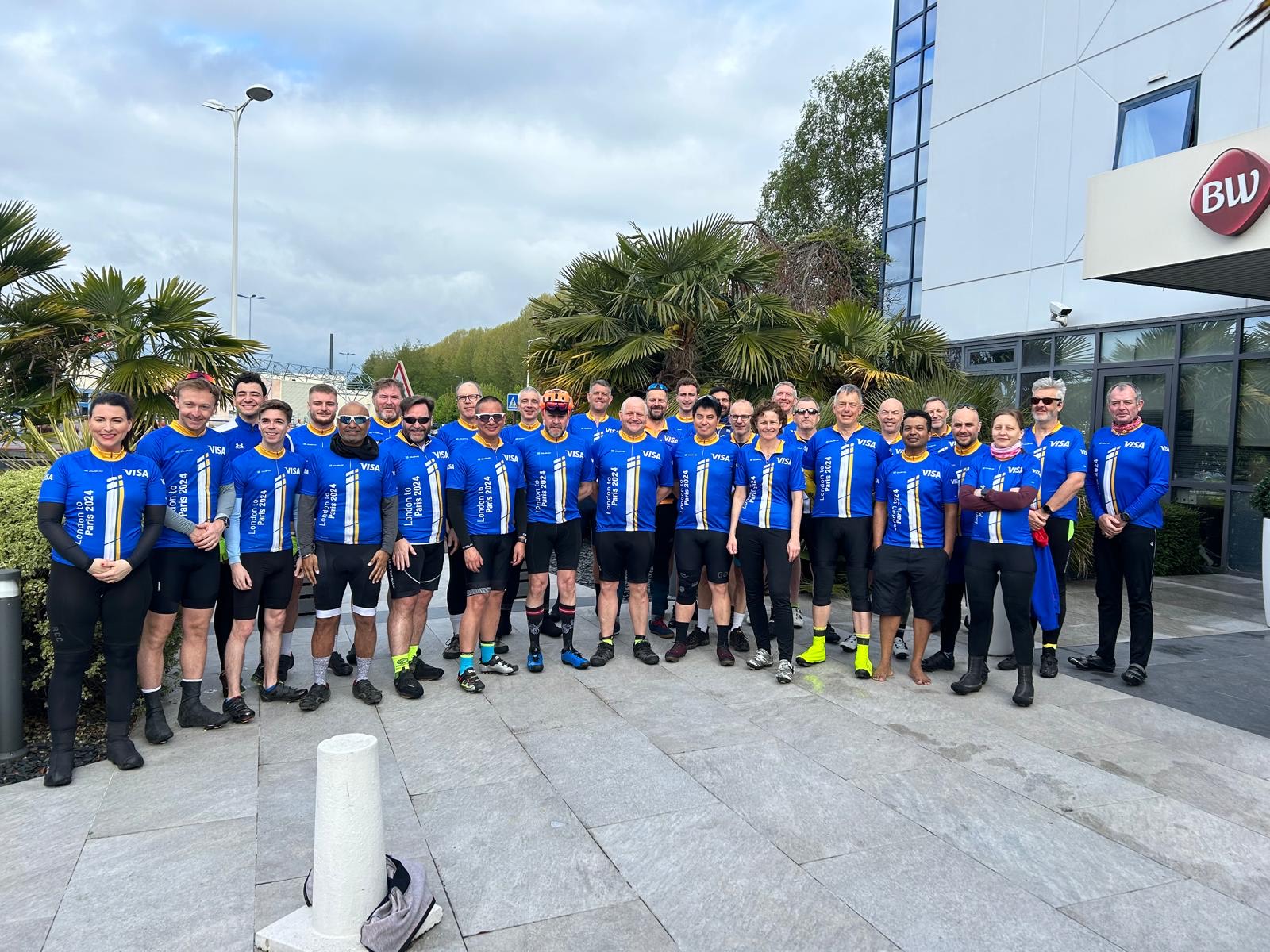 Completed it! Hitchin cyclist Nick Senechal and his pals reached Paris at the end of a four day charity cycle ride. PICTURE: The group in Paris. FYI: Nick is the one in yellow shoes. 