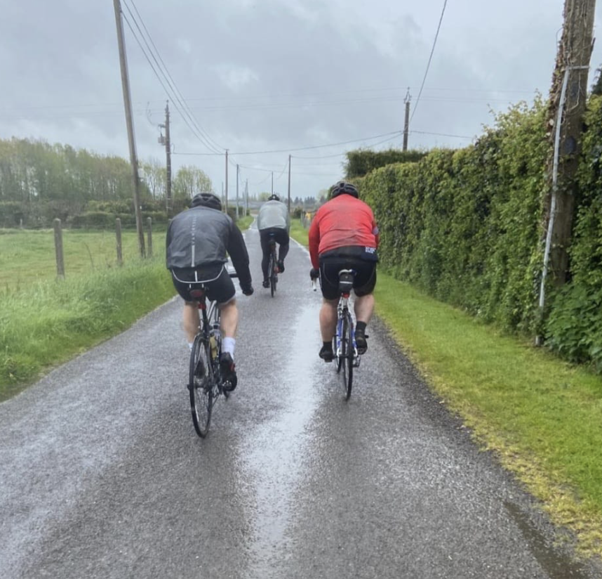 In all weathers. Nick and the group battled the elements to reach Paris in four days and complete the gruelling challenge - raising more than £2,500 for charity in the process