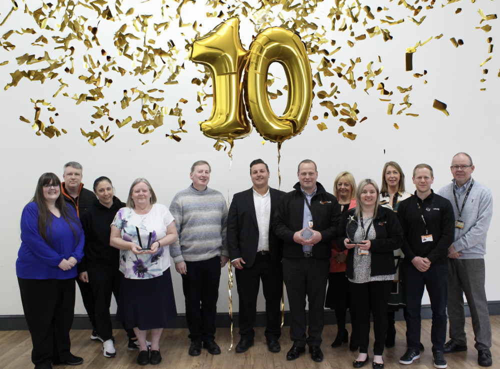 Left to right: Everybody's Nicola Steele (system support partner), Keith Rogers (youth participation & talent lead), Lisa Walford (swim lead), Debra Craik (customer services advisor), Andrew Kolker (chairman), Thomas Barton (CEO), Neil Ruff (general area manager), Debbie Christopherson (HR business partner), Jade Stone (general manager), Sara Pedersen (business support manager), Lee Malkin (sports development manager), Brendan Meenan (senior finance manager).