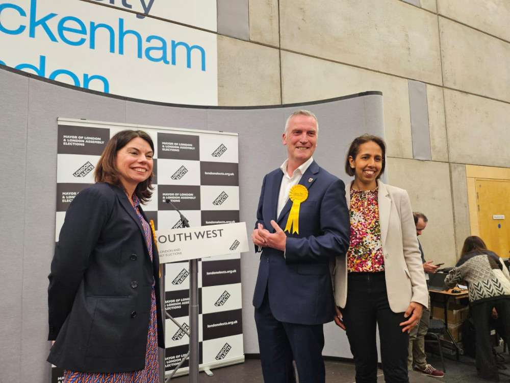 (Left to right) MP for Richmond Park, Sarah Olney, Richmond Councillor, Gareth Roberts and MP for Twickenham, Munira Wilson (credit: Sarah Olney).