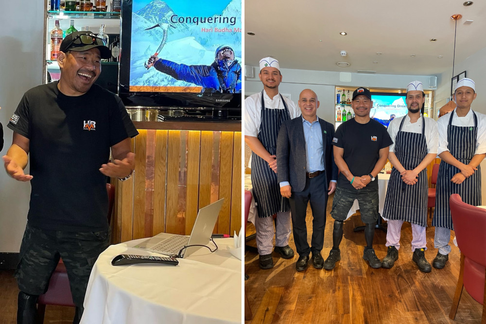 Hari Budha Magar, ex Gurkha and world record holder as the first double-above-the-knee amputee to summit Mount Everest visited Annapurna Nepalese for a charity lunch (credit: Image supplied).