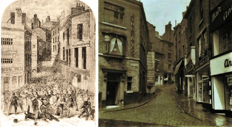 Tragedy ensued on Mealhouse Brow when a huge crowd of people - in town for a celebration event - surged downhill, killing a young family (Images - Stockport Heritage Trust)