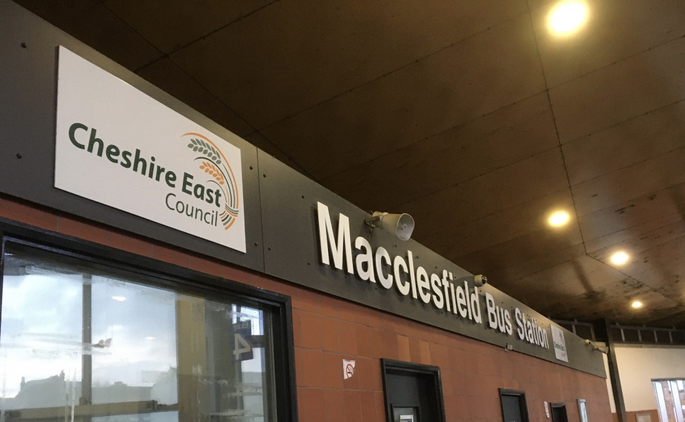 A Cheshire East Council sign at Macclesfield Bus Station. (Image - Macclesfield Nub News) 
